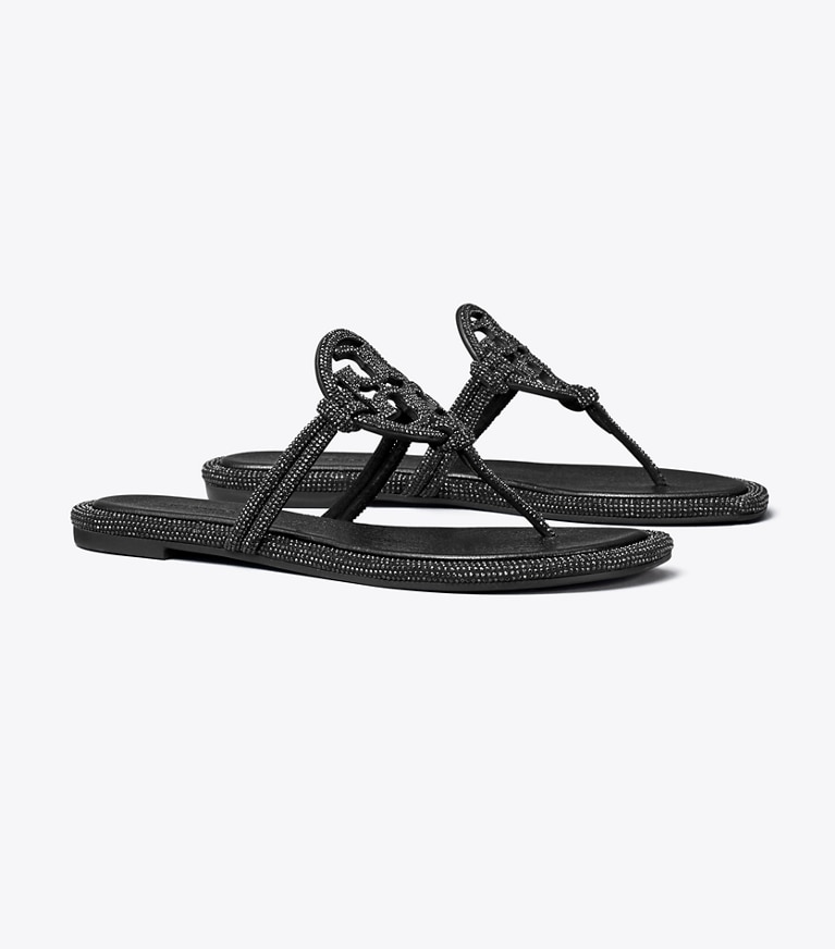 Tory Burch designer sandales Sandales nouées Miller pavées in PERFECT BLACK angle