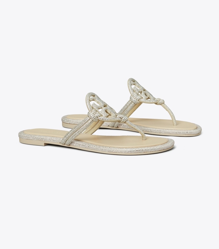 Tory Burch designer sandales Sandales nouées Miller pavées in STONE GRAY angle