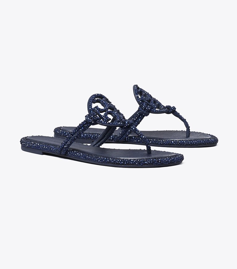 Tory Burch designer sandales Sandales nouées Miller pavées de cristaux in NEW NAVY angle
