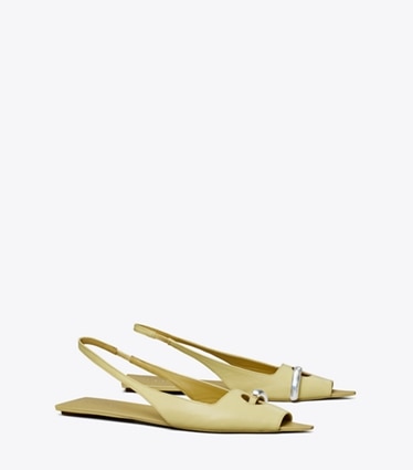 Tory Burch designer sandales Sandales plates à bride arrière Piercing in CREAM CORN / BEIGE / SILVER angle
