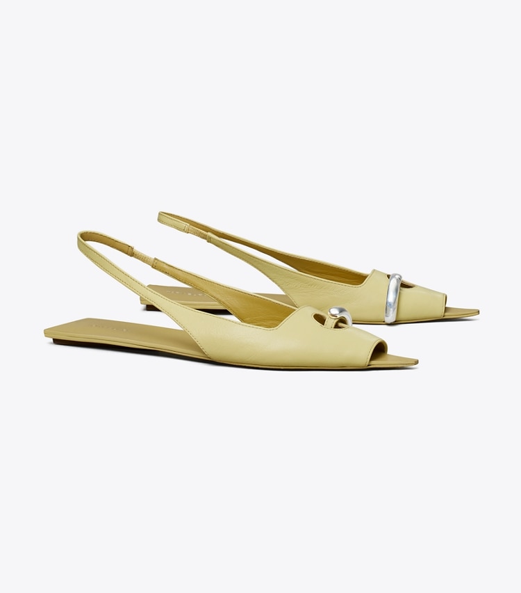 Tory Burch designer sandales Sandales plates à bride arrière Piercing in CREAM CORN / BEIGE / SILVER angle