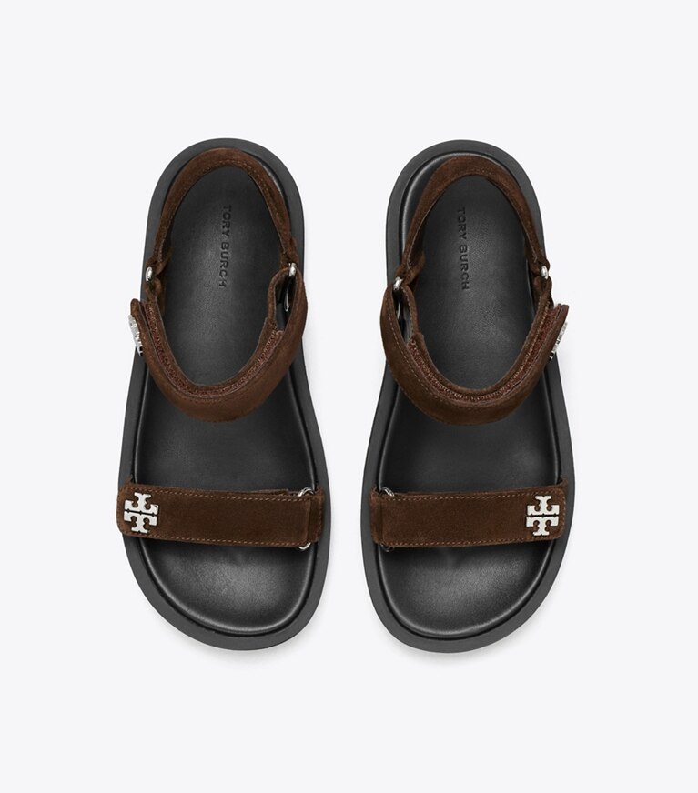 Tory Burch designer sandales Sandales sport Kira minces dans DARK COCOA / PERFECT BLACK vue du dessus