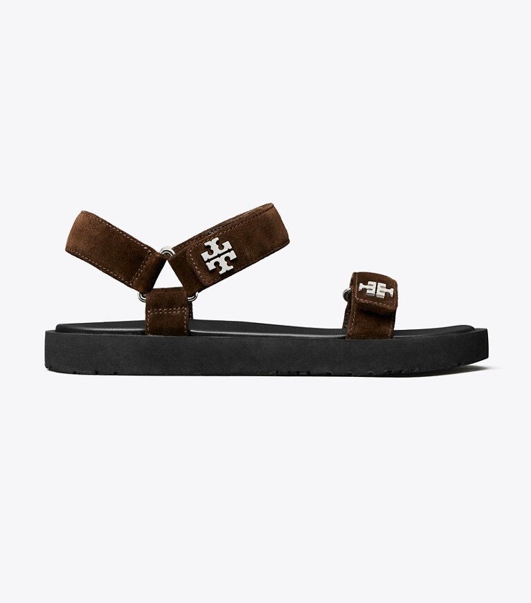 Tory Burch designer sandales Sandales sport Kira minces dans DARK COCOA / PERFECT BLACK de côté