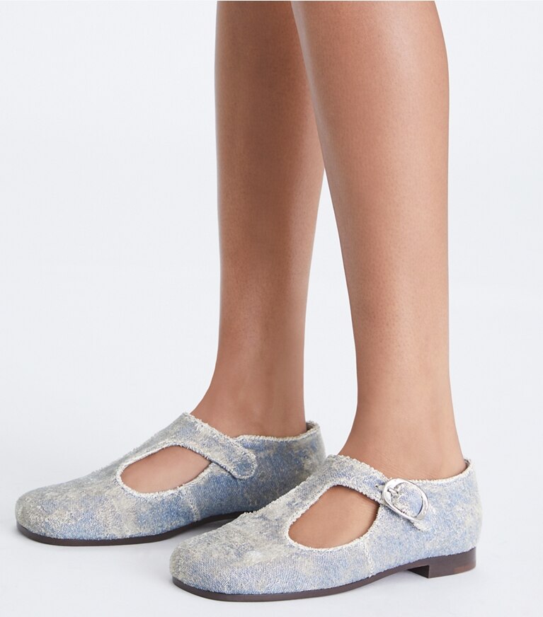 Tory Burch designer mocassins Sandales style salomé violettes dans DENIM supplémentaire sur le modèle