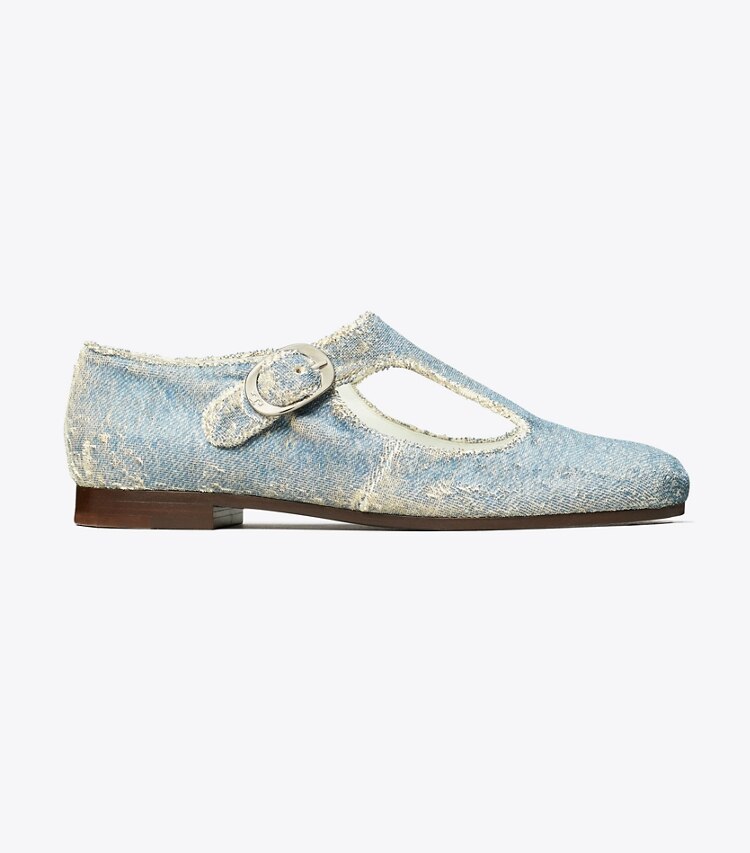 Tory Burch designer mocassins Sandales style salomé violettes dans DENIM de côté