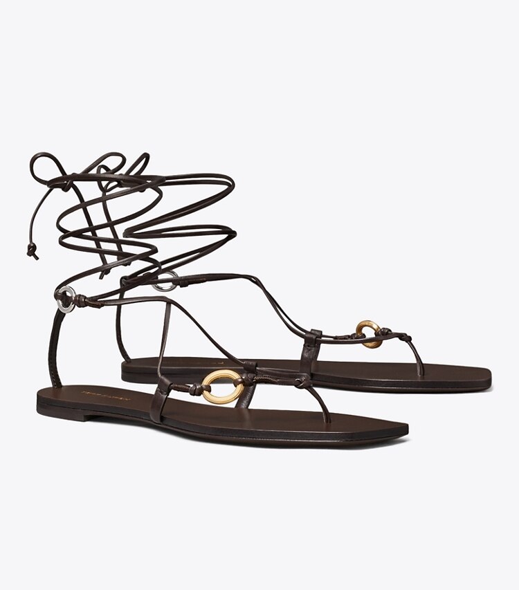Tory Burch diseñador sandalias Sandalia con cordones y eslabones en COCO ángulo