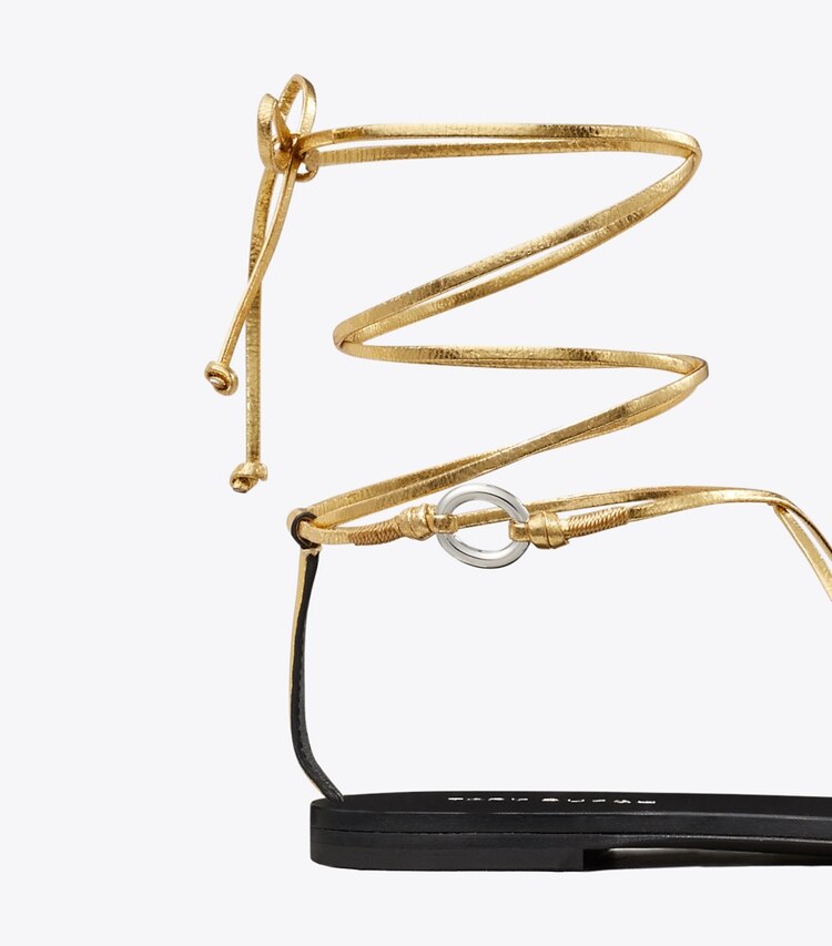 Tory Burch diseñador sandalias Sandalia con cordones y eslabones en GOLD LEAF detalle