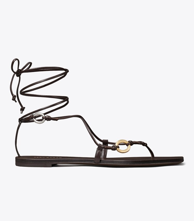 Tory Burch diseñador sandalias Sandalia con cordones y eslabones en COCO lateral
