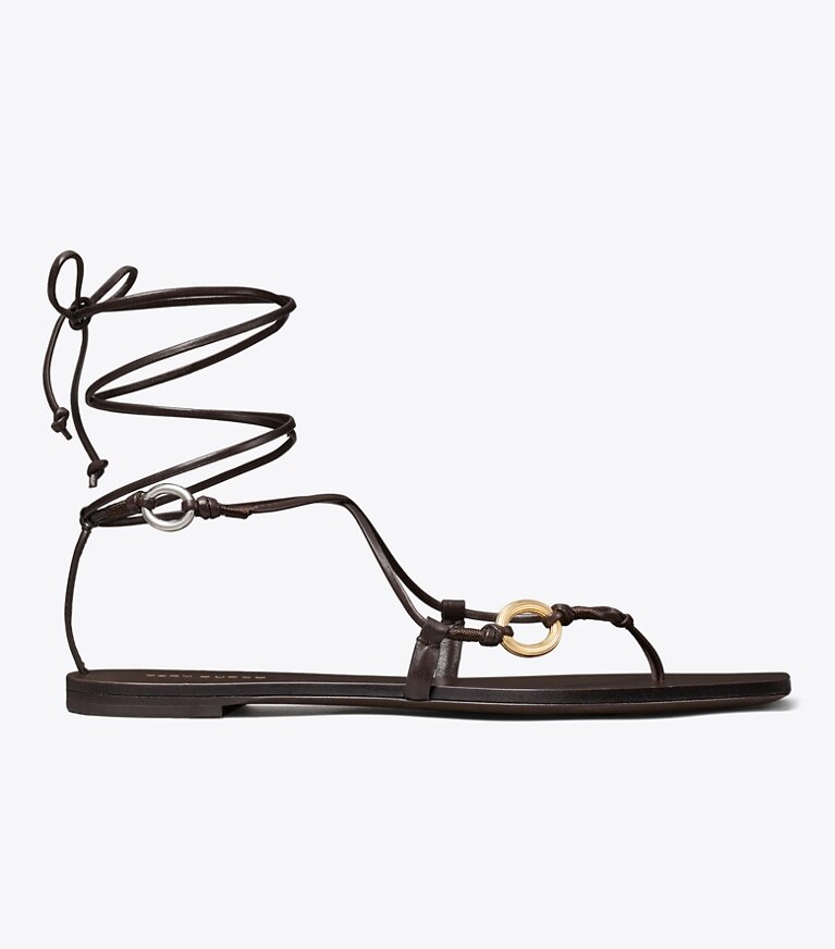 Tory Burch diseñador sandalias Sandalia con cordones y eslabones en COCO lateral