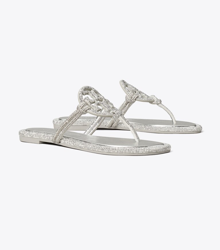 Tory Burch diseñador sandalias Sandalia con nudo y pavé Miller en SILVER ángulo