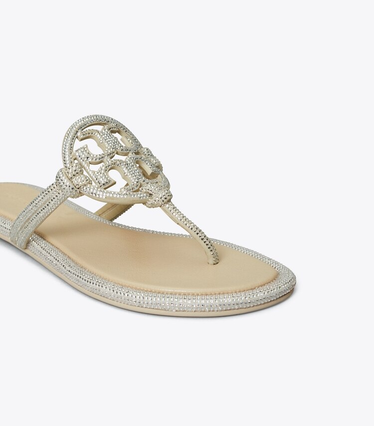 Tory Burch diseñador sandalias Sandalia con nudo y pavé Miller en STONE GRAY detalle