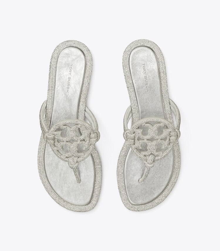 Tory Burch diseñador sandalias Sandalia con nudo y pavé Miller en SILVER vista superior