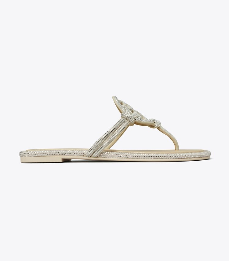 Tory Burch diseñador sandalias Sandalia con nudo y pavé Miller en STONE GRAY lateral