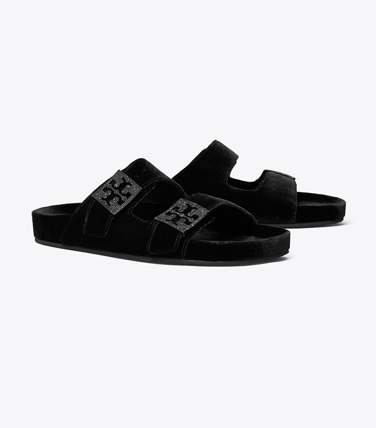 Tory Burch diseñador sandalias Sandalia con pavé Mellow en PERFECT BLACK / JET ángulo
