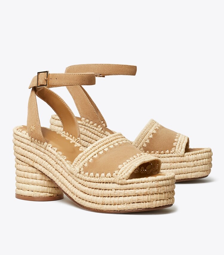 Tory Burch diseñador sandalias Sandalia con plataforma de rafia en GRAIN ángulo