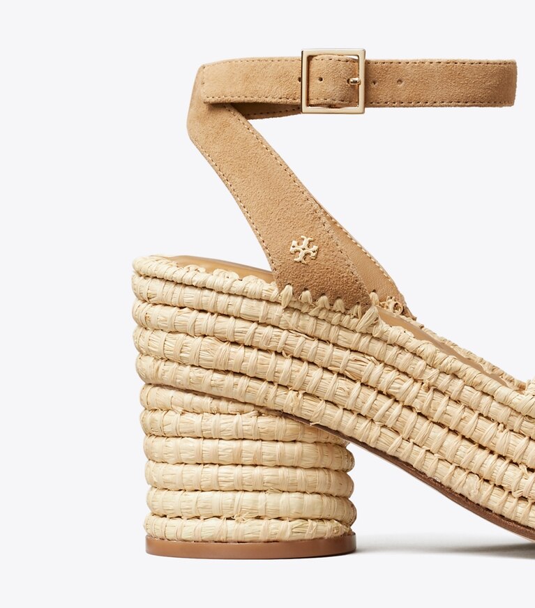 Tory Burch diseñador sandalias Sandalia con plataforma de rafia en GRAIN detalle