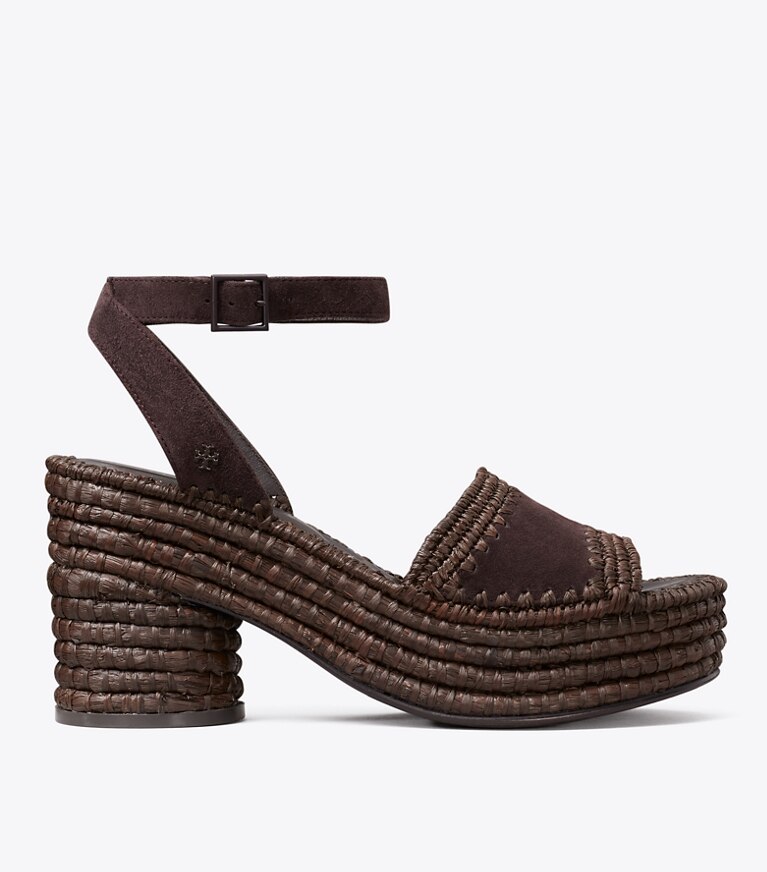 Tory Burch diseñador sandalias Sandalia con plataforma de rafia en COCO lateral