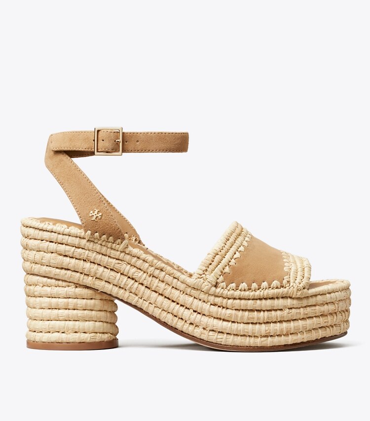 Tory Burch diseñador sandalias Sandalia con plataforma de rafia en GRAIN lateral