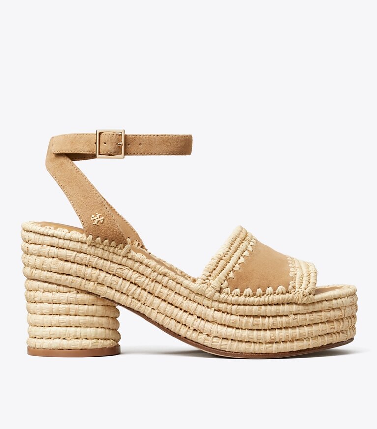Tory Burch diseñador sandalias Sandalia con plataforma de rafia en GRAIN lateral
