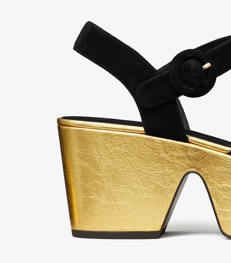 Tory Burch diseñador sandalias Sandalia con plataforma en PERFECT BLACK / CHAMPAGNE detalle