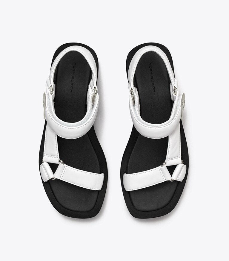 Tory Burch diseñador sandalias Sandalia con plataforma Mellow en OPTIC WHITE / SILVER / PERFECT BLACK vista superior