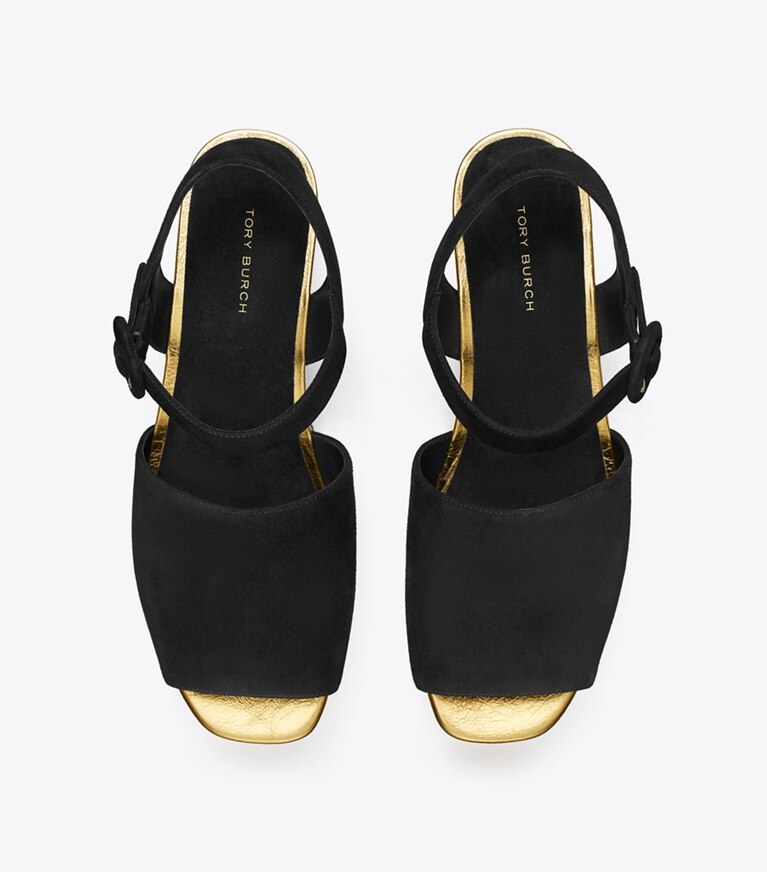Tory Burch diseñador sandalias Sandalia con plataforma en PERFECT BLACK / CHAMPAGNE vista superior