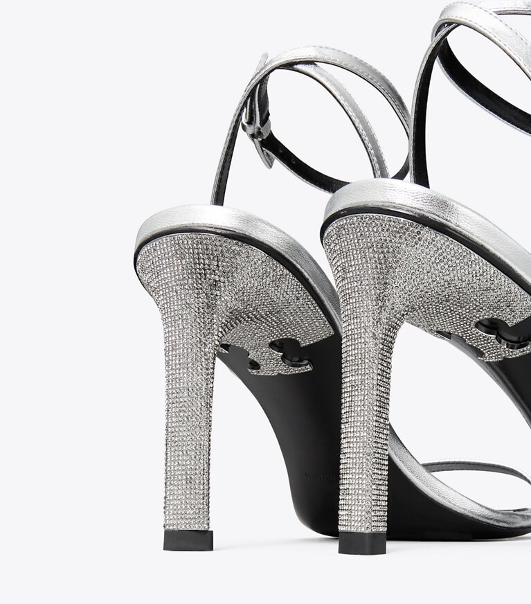 Tory Burch diseñador sandalias Sandalia con tacón con pavé en SILVER detalle