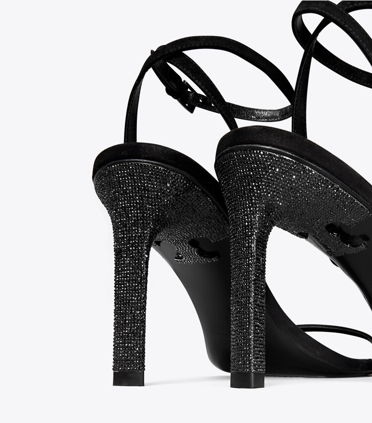 Tory Burch diseñador sandalias Sandalia con tacón con pavé en PERFECT BLACK detalle