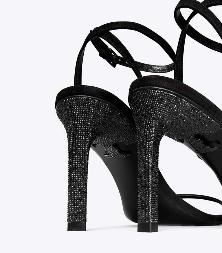 Tory Burch diseñador sandalias Sandalia con tacón con pavé en PERFECT BLACK detalle