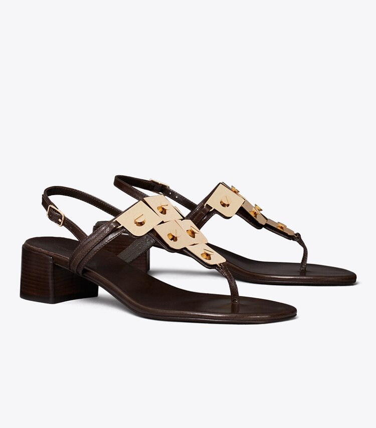 Tory Burch diseñador sandalias Sandalia con tacón Gladiator Capri en DARK COCOA ángulo