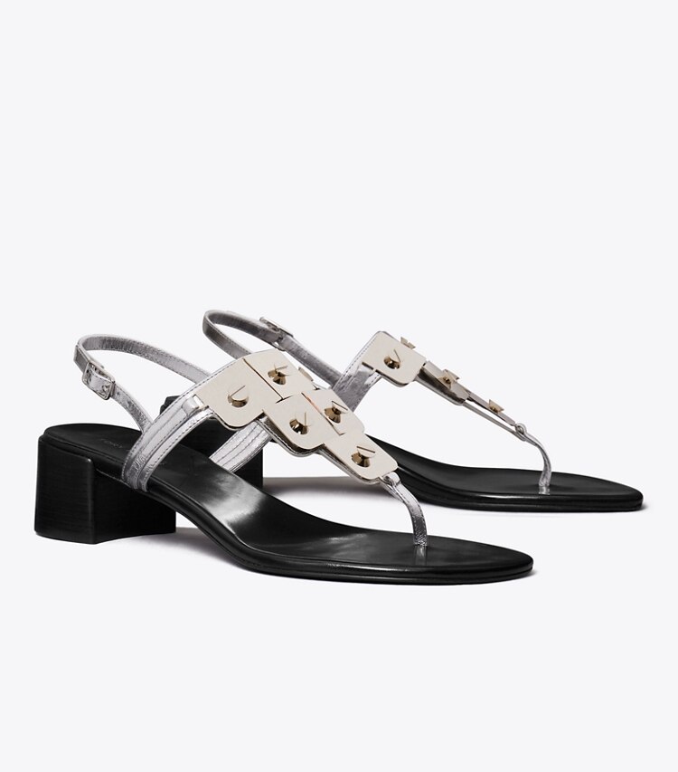 Tory Burch diseñador sandalias Sandalia con tacón Gladiator Capri en SILVER ángulo