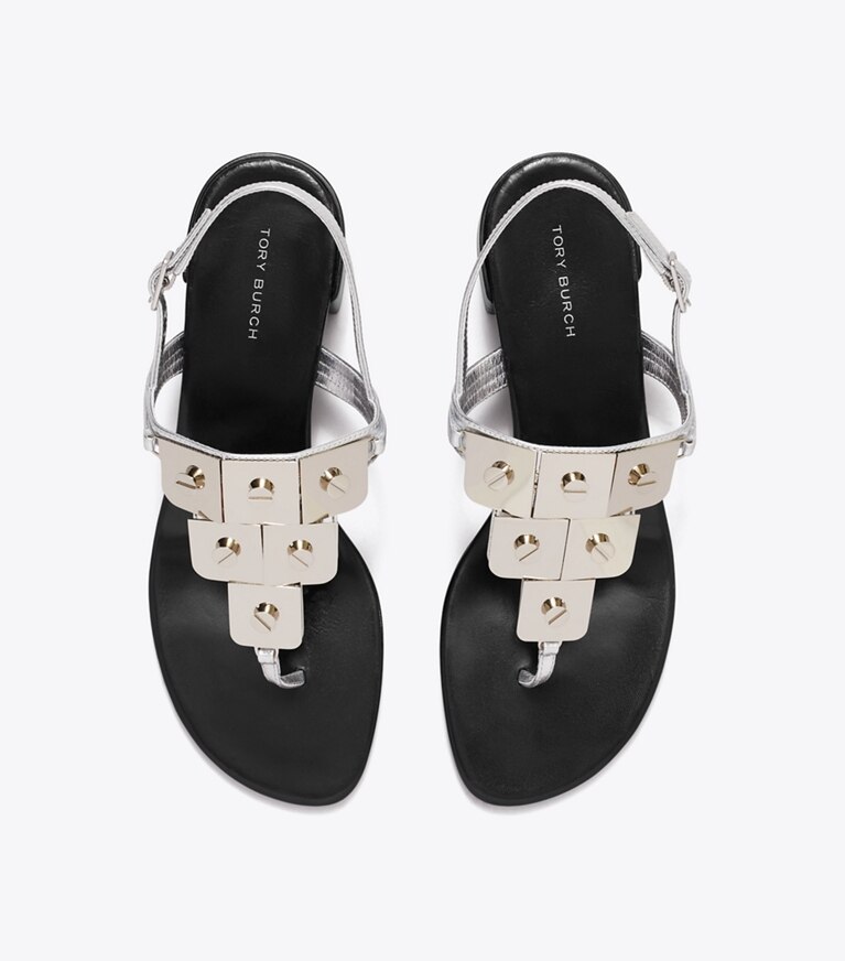 Tory Burch diseñador sandalias Sandalia con tacón Gladiator Capri en SILVER vista superior