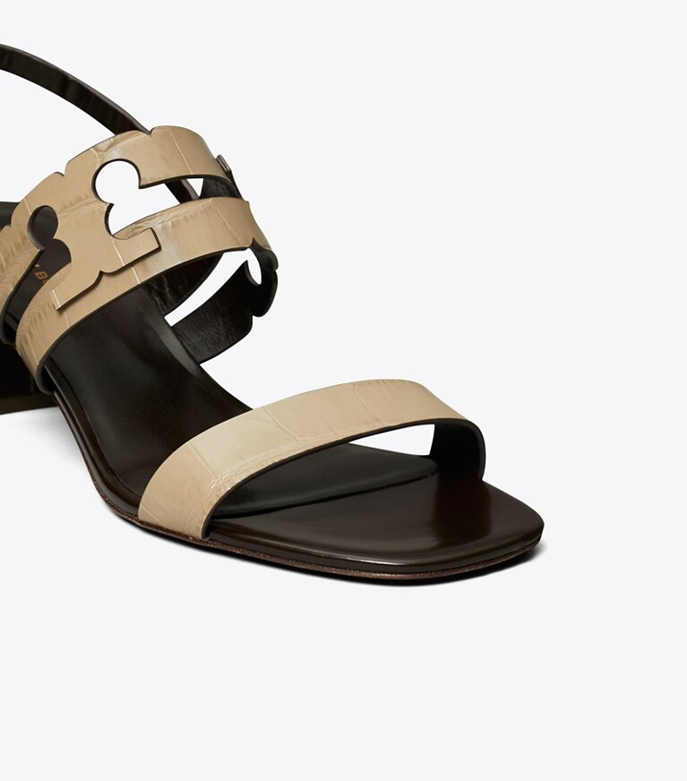 Tory Burch diseñador sandalias Sandalia con tacón Ines en STORMY GRAY / COCONUT detalle
