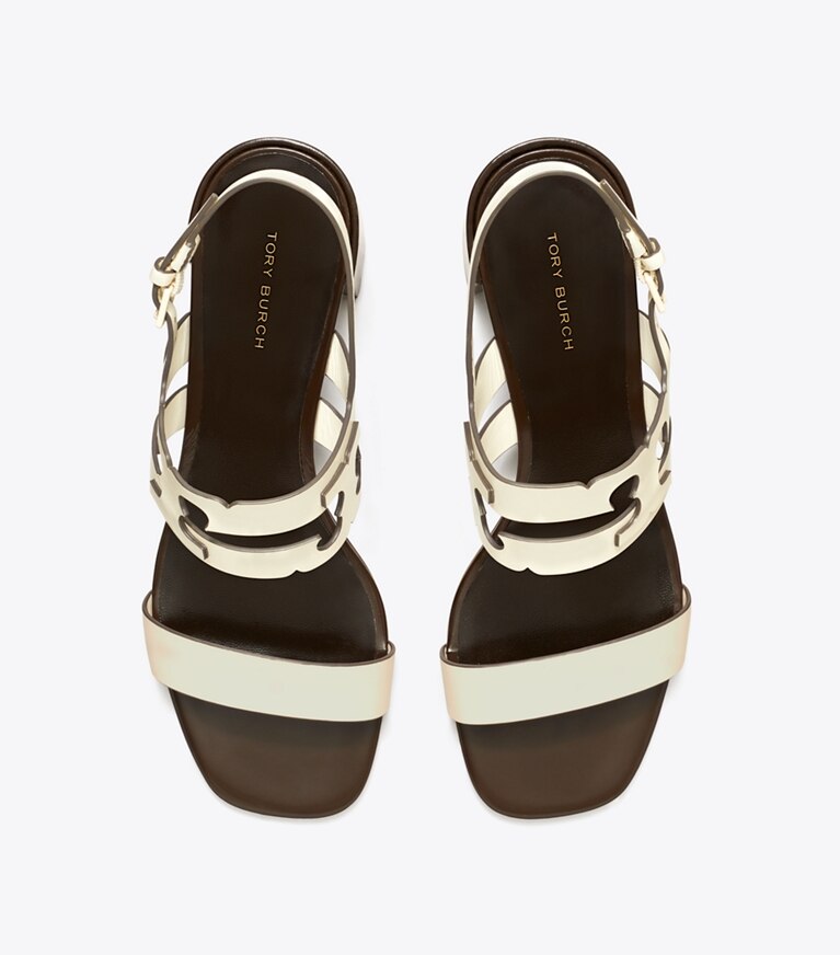 Tory Burch diseñador sandalias Sandalia con tacón Ines en LIGHT CREAM / COCOA vista superior