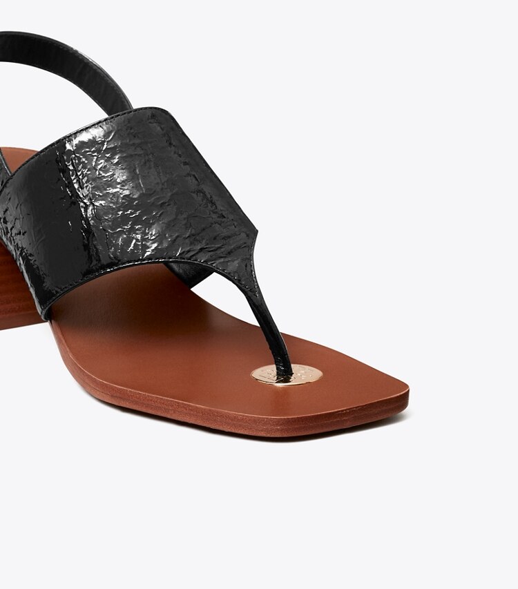 Tory Burch diseñador sandalias Sandalia con tacón tipo moneda doble T en PERFECT BLACK detalle