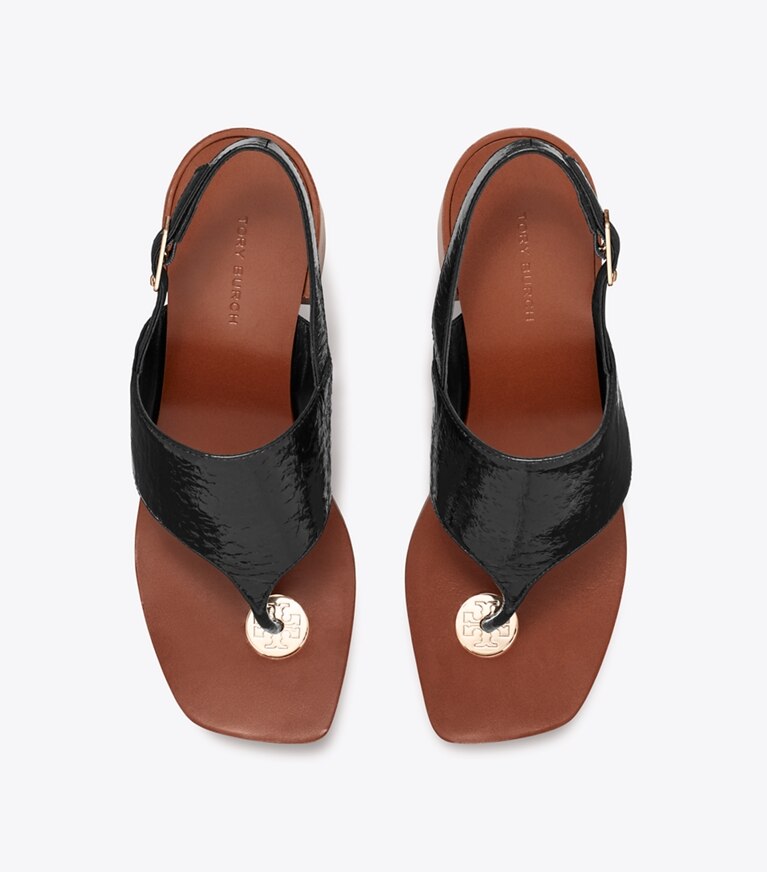 Tory Burch diseñador sandalias Sandalia con tacón tipo moneda doble T en PERFECT BLACK vista superior