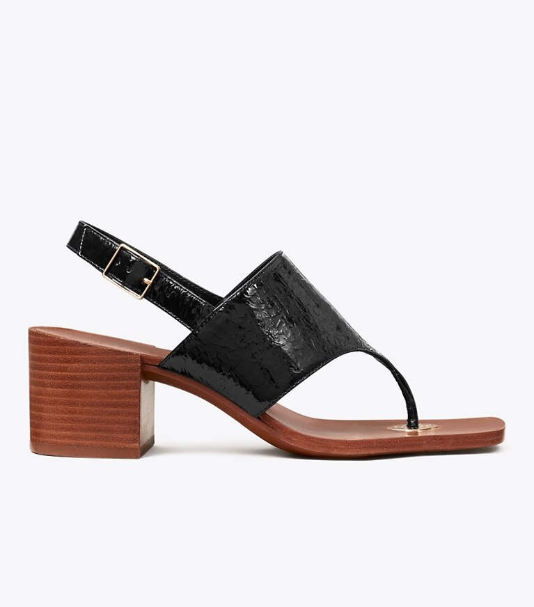 Tory Burch diseñador sandalias Sandalia con tacón tipo moneda doble T en PERFECT BLACK lateral