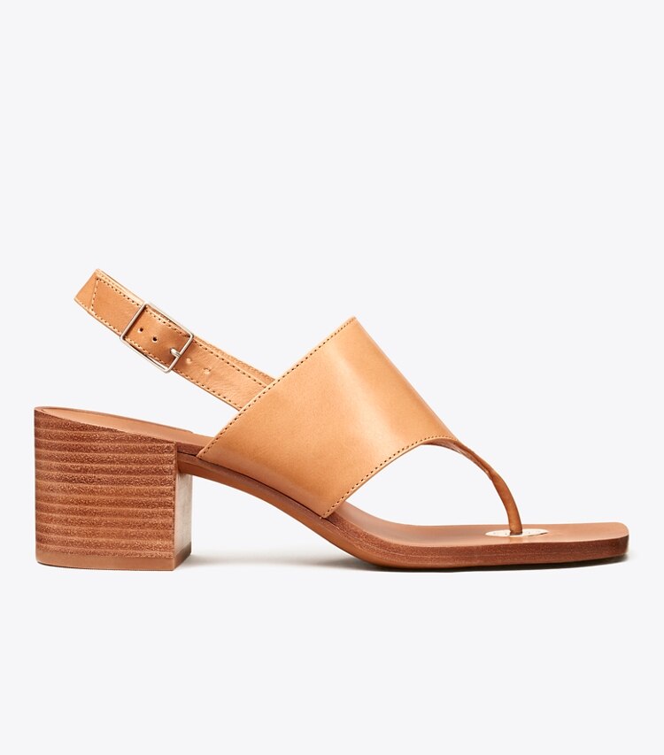 Tory Burch diseñador sandalias Sandalia con tacón tipo moneda doble T en TAN lateral