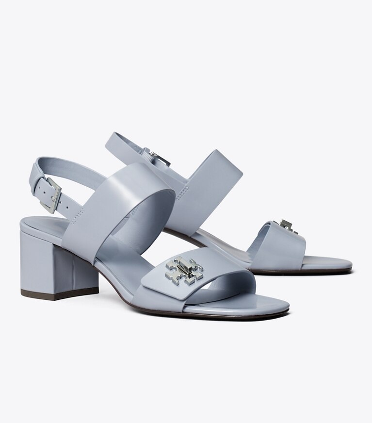 Tory Burch diseñador sandalias Sandalia con tacón y broche giratorio en VAPOR BLUE ángulo
