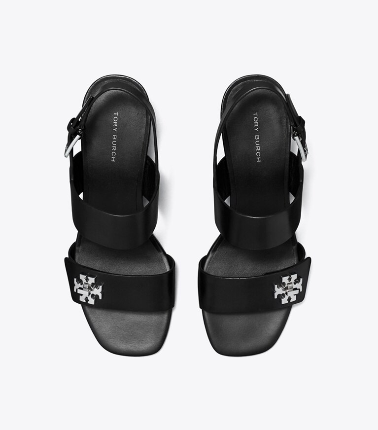 Tory Burch diseñador sandalias Sandalia con tacón y broche giratorio en PERFECT BLACK vista superior