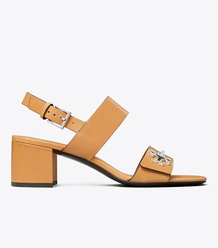 Tory Burch diseñador sandalias Sandalia con tacón y broche giratorio en CAMELLO lateral