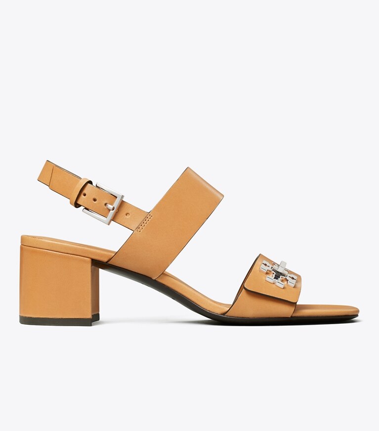 Tory Burch diseñador sandalias Sandalia con tacón y broche giratorio en CAMELLO lateral