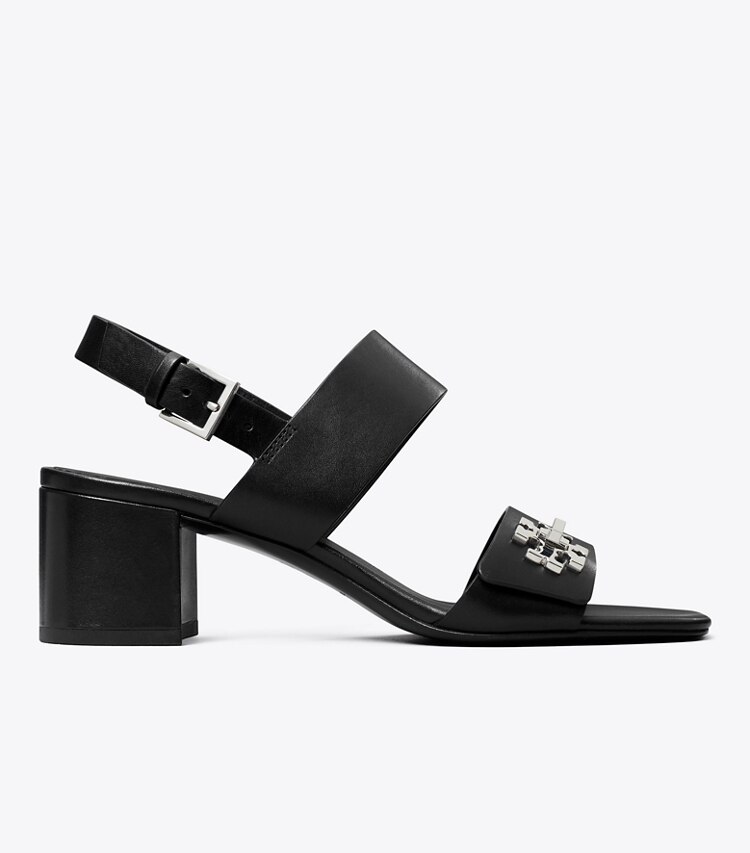 Tory Burch diseñador sandalias Sandalia con tacón y broche giratorio en PERFECT BLACK lateral
