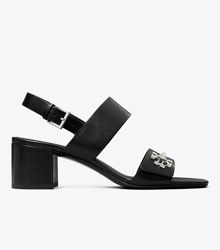 Tory Burch diseñador sandalias Sandalia con tacón y broche giratorio en PERFECT BLACK lateral