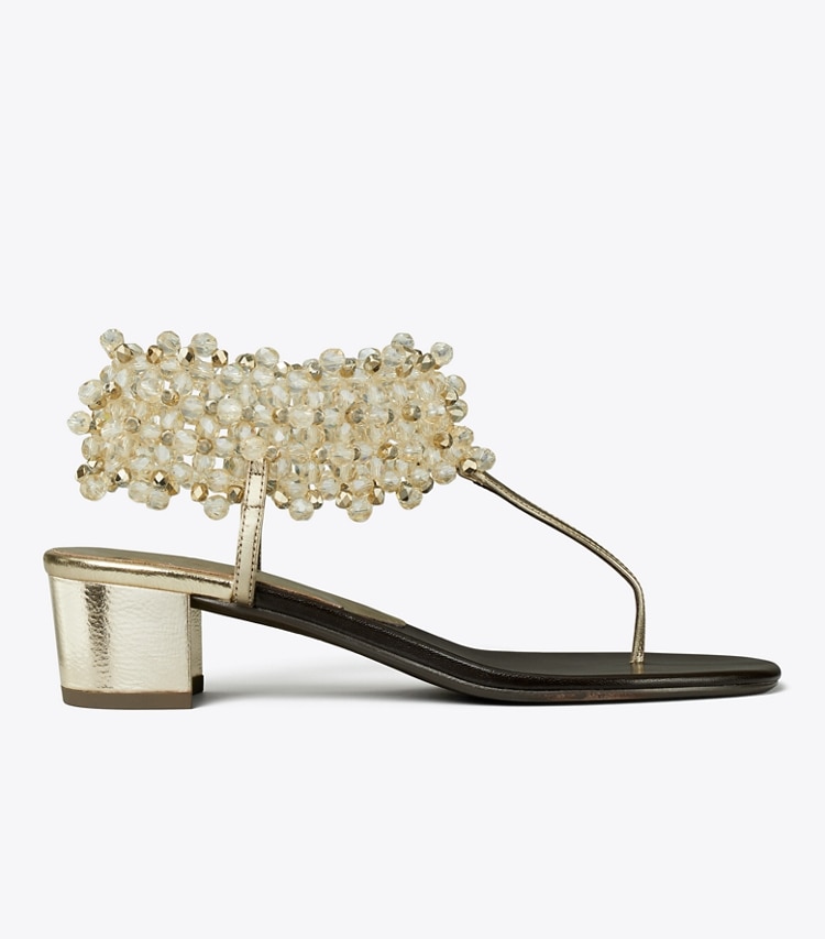 Tory Burch diseñador sandalias Sandalia con tacón y cuentas en Spark Gold lateral