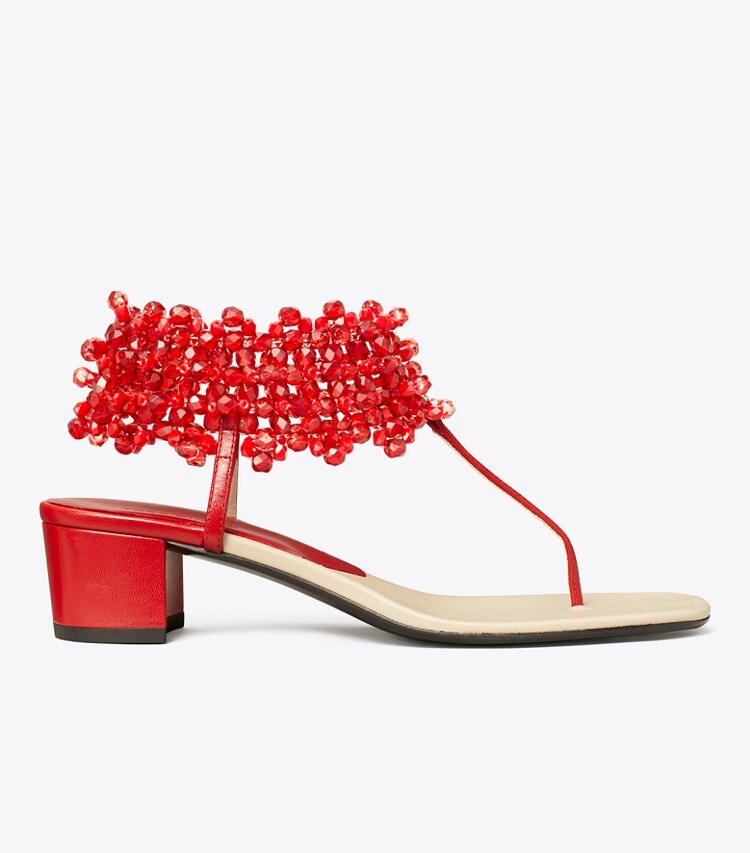 Tory Burch diseñador sandalias Sandalia con tacón y cuentas en TORY RED lateral