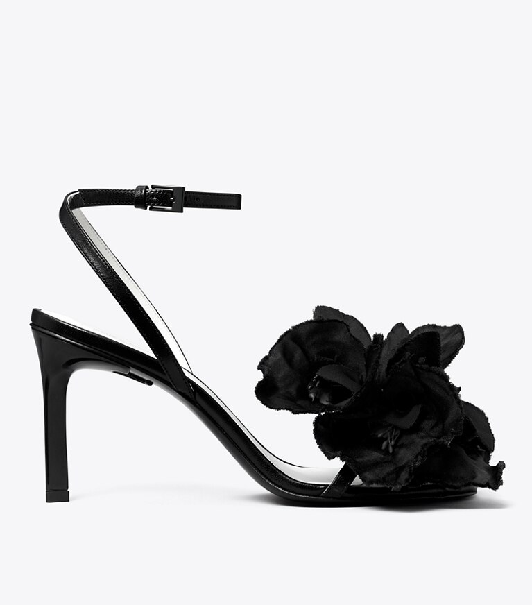 Tory Burch diseñador sandalias Sandalia con tacón y flores en PERFECT BLACK lateral