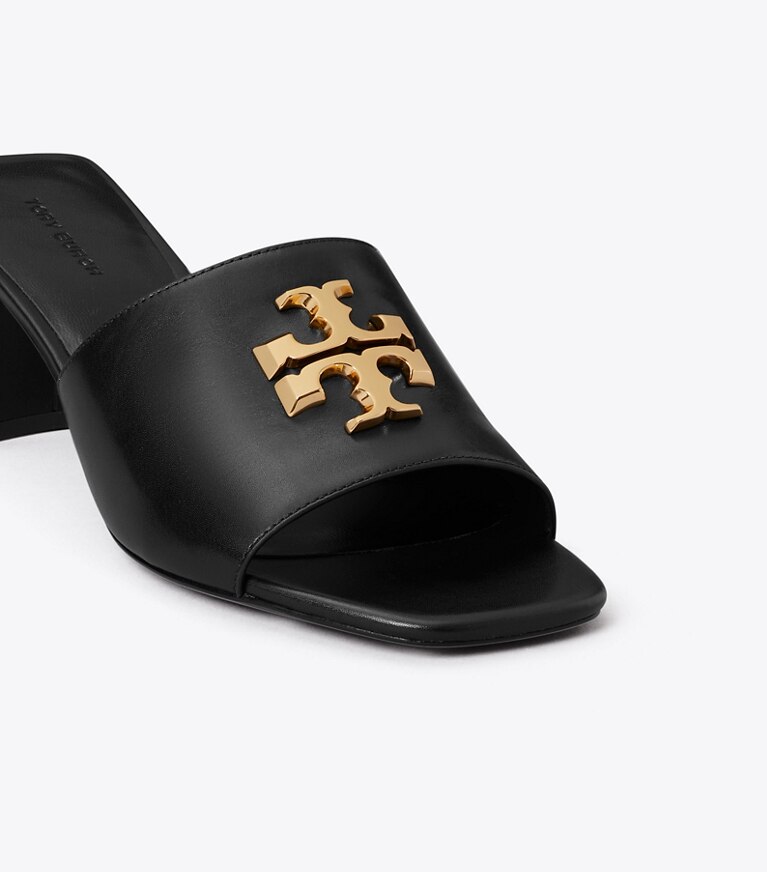 Tory Burch diseñador sandalias Sandalia con tacones Eleanor en PERFECT BLACK / GOLD detalle