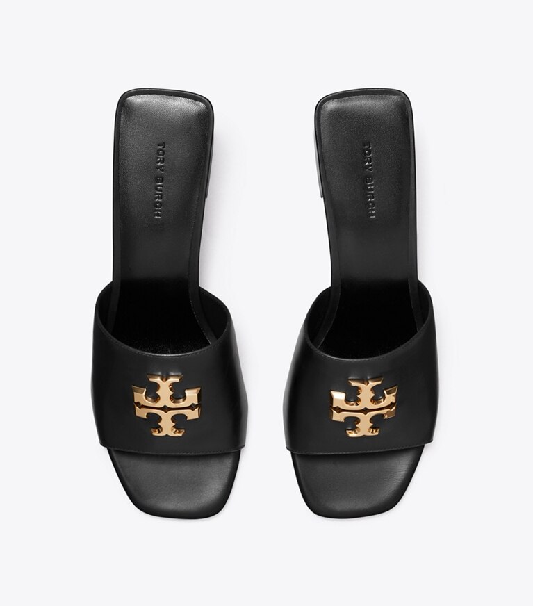 Tory Burch diseñador sandalias Sandalia con tacones Eleanor en PERFECT BLACK / GOLD vista superior