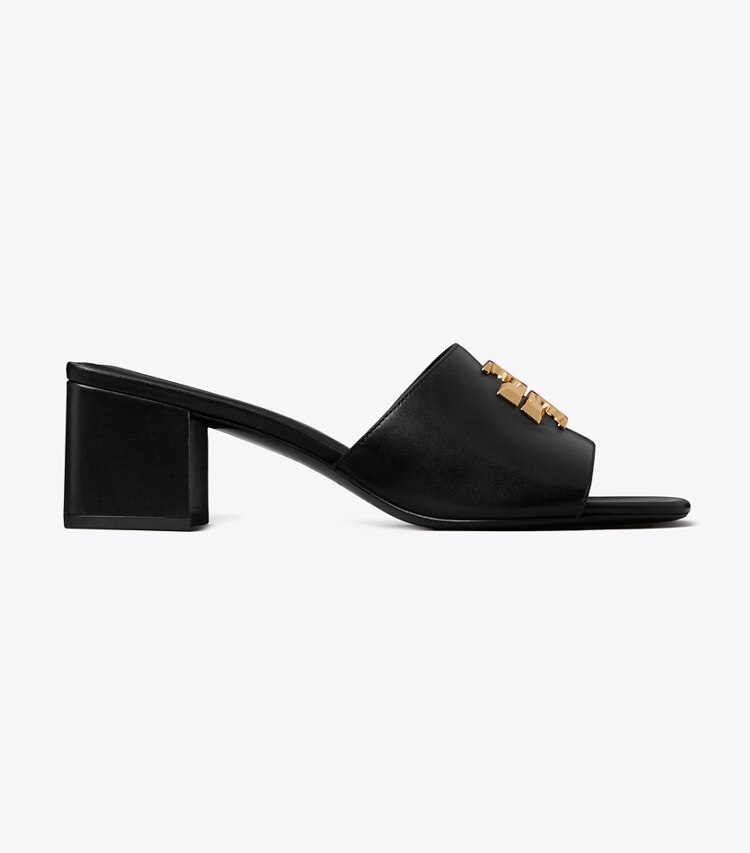 Tory Burch diseñador sandalias Sandalia con tacones Eleanor en PERFECT BLACK / GOLD lateral